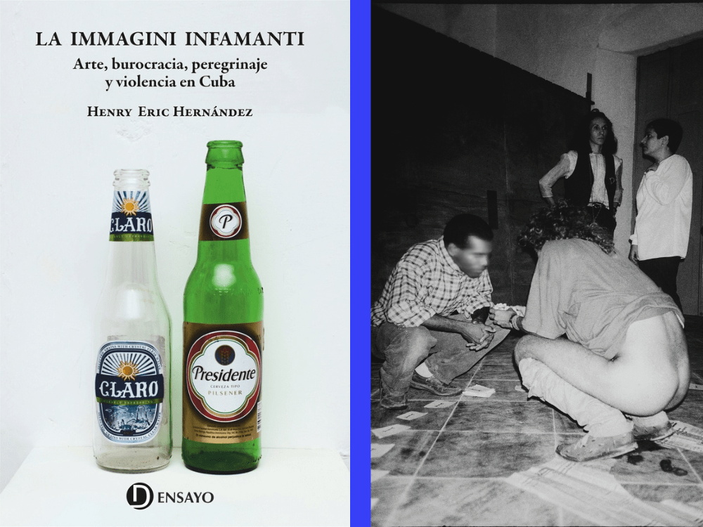 Portada del libro y foto de un performance relacionado.