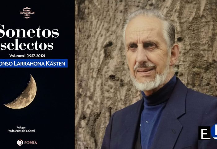Alfonso Larrahona Kästen y cubierta de su libro "Sonetos selectos" (Vol. I) Ediciones Deslinde, Madrid, 2022.