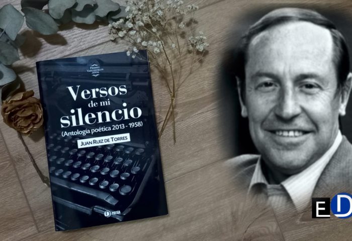 Escritor español Juan Ruiz de Torres y cubierta de su libro "Versos de mi silencio" (Ediciones Deslinde, Madrid, 2022).