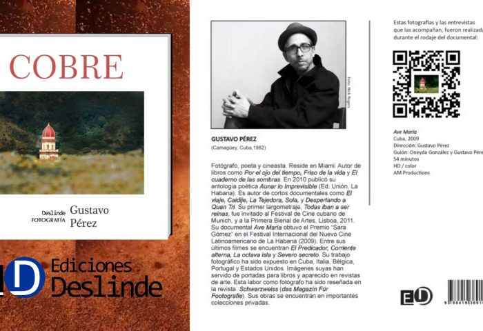 Cubierta y contracubierta del libro "Cobre" (Ediciones Deslinde, Madrid, 2023), del fotógrafo, poeta y cineasta cubano Gustavo Pérez.