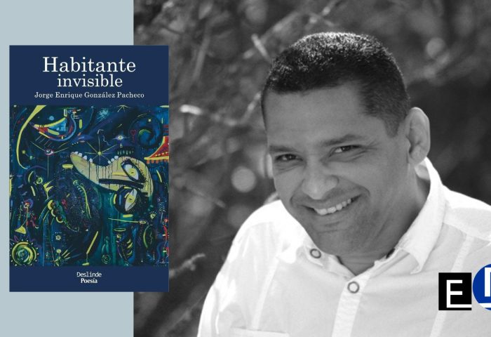 Cubierta del libro "Habitante invisible" (Ediciones Deslinde, Madrid, 2020), del escritor cubano Jorge Enrique González Pacheco, y foto de su autor.