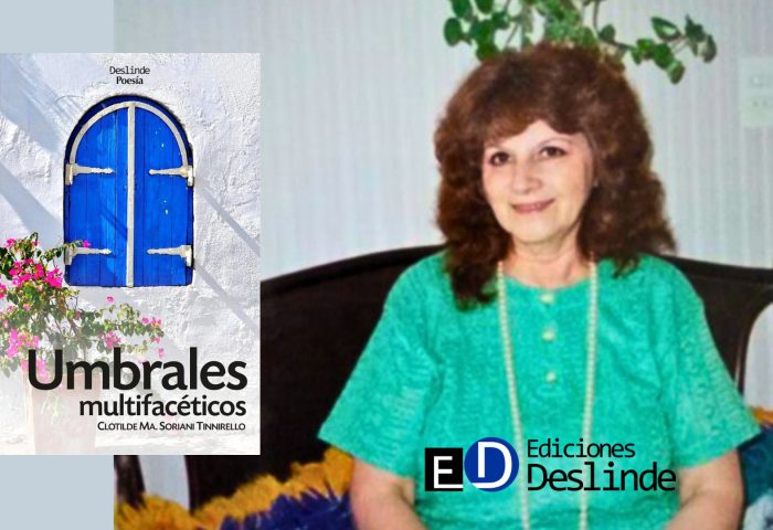 Clotilde María Soriani Tinnirello y cubierta de su libro "Umbrales multifacéticos" (Ediciones Deslinde, Madrid, 2020).
