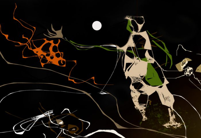 Ilustración abstracta de Ana Rosa Díaz, perteneciente al libro inédito "Vientos en el terrado", del escritor Rafael Vilches Proenza.