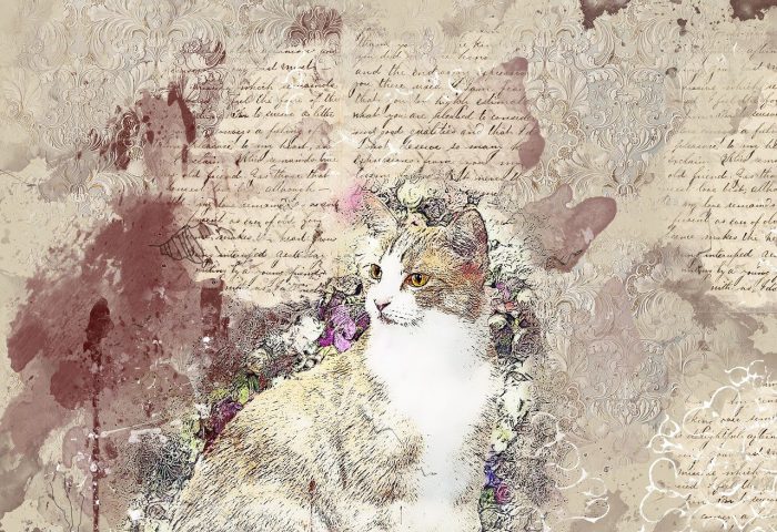 Obra abstarcta donde aparece la figura de un gato.