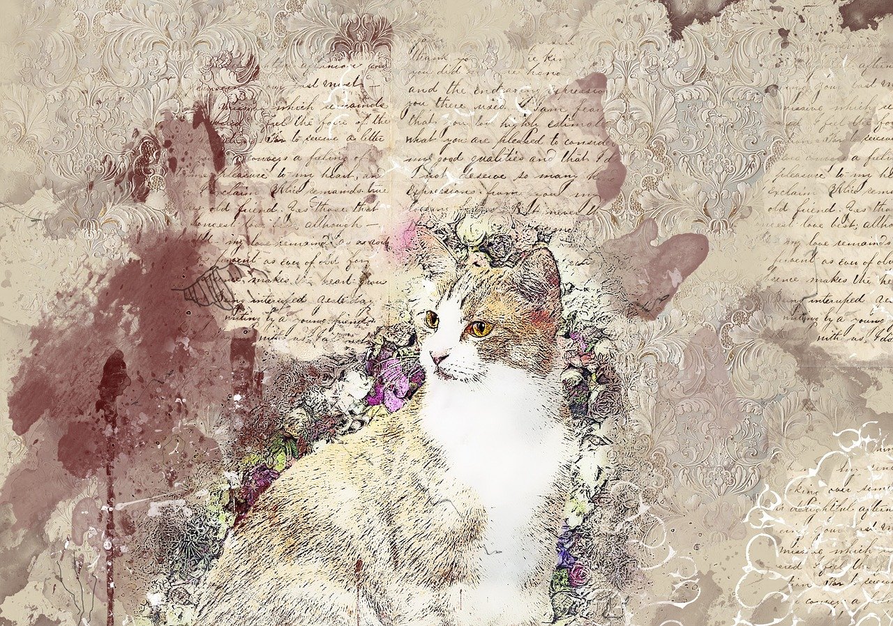 Obra abstarcta donde aparece la figura de un gato.