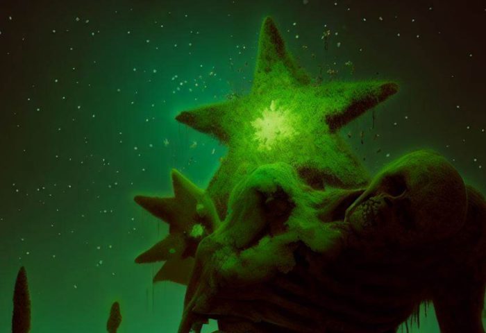 Cadáver bajo la noche embestido por una estrella.