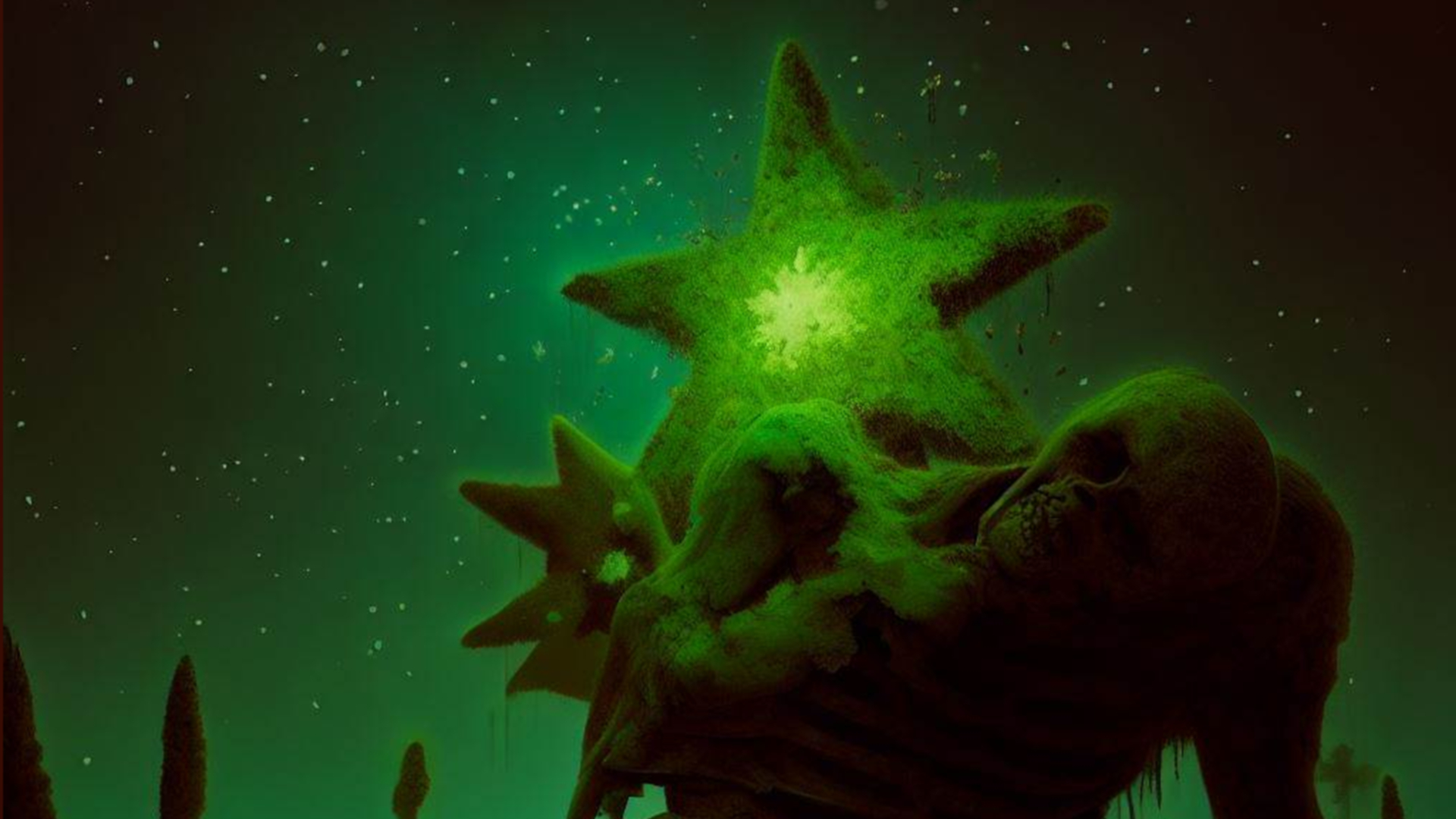 Cadáver bajo la noche embestido por una estrella.