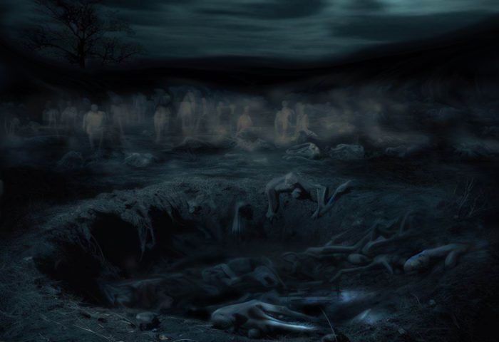 Espíritus y cadáveres dentro y alrededor de la Furnia en la noche.