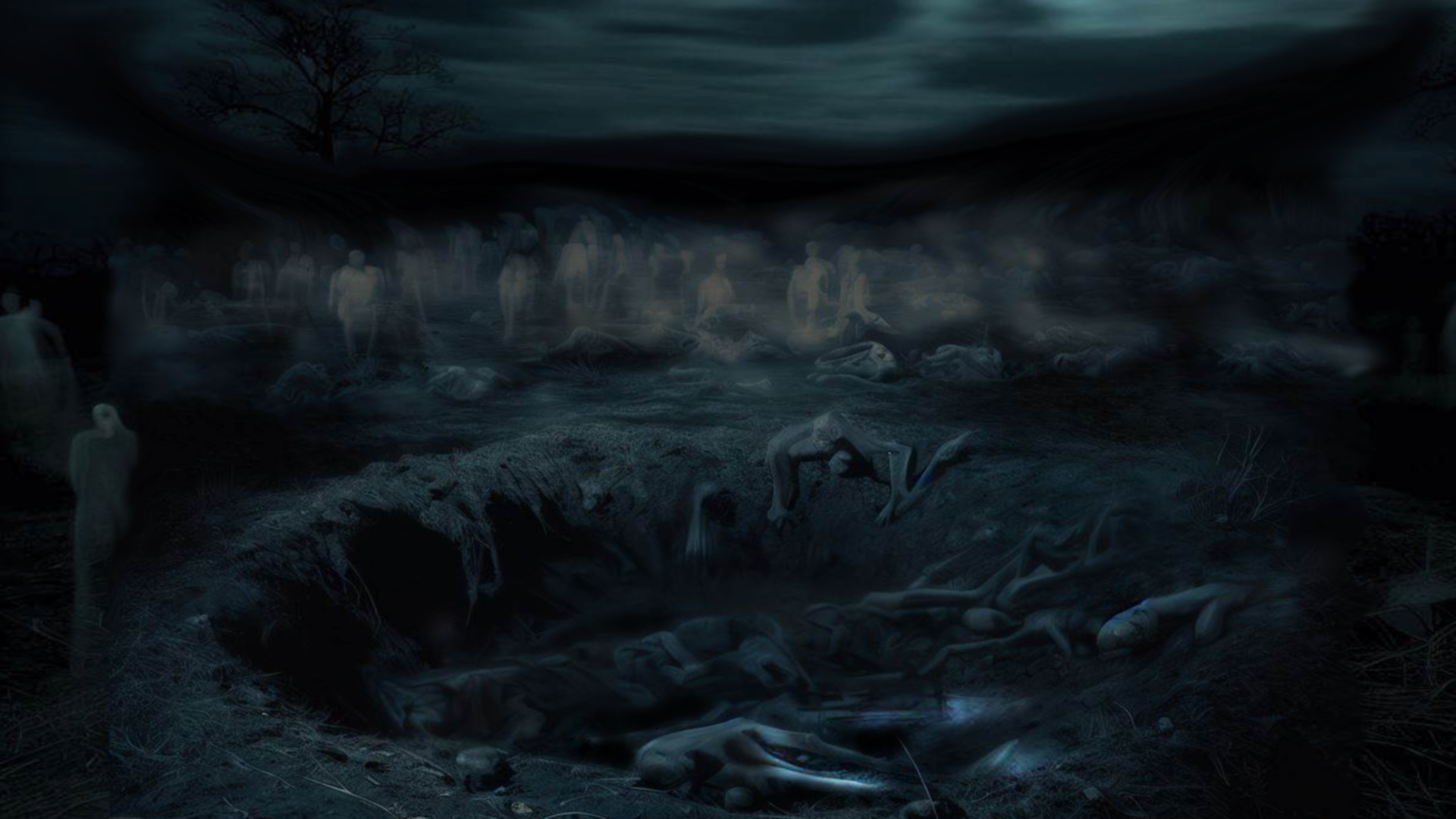 Espíritus y cadáveres dentro y alrededor de la Furnia en la noche.