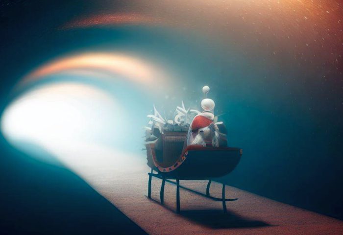 Trineo por un túnel iluminado.